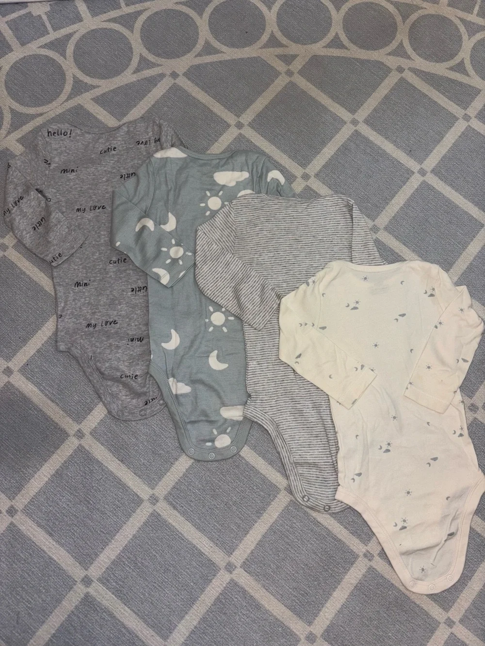 Carter's Baby Long Sleeve Bodysuits Set of 4 - 12M - Gray, Blue, White